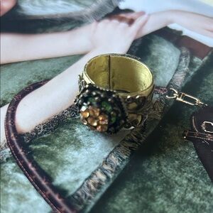 Natural brass Floral Cluster Ring with brown Swarovski  Crystals